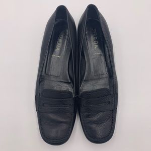 Prada Black Leather Loafers Sz 7